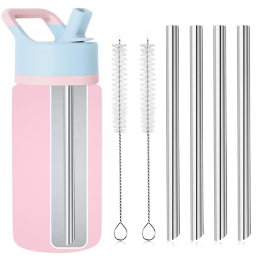 YINORD 4-Pack Stainless Steel Straws for Simple Modern Kids 14oz Water Bottle