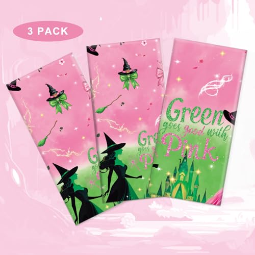 3 Pack Pink and Green Witch Tablecloths - Disposable Party Covers