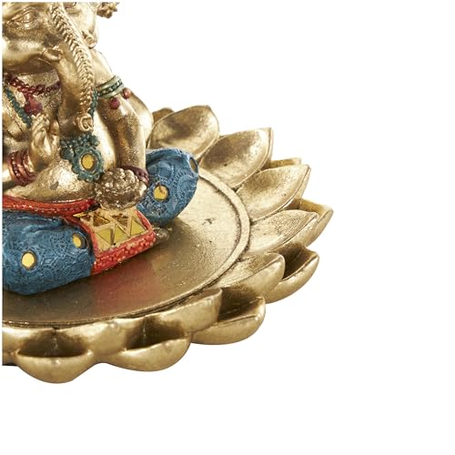 Deco 79 Resin Ganesh Decorative Sculpture Home Decor Statue with Lotus Plate and Colorful Dresswear, Accent Figurine 7" x 7" x 5", Gold