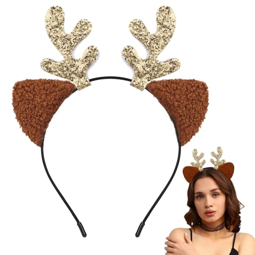 Sightor Golden Sequined Reindeer Antlers Headband for Christmas Party