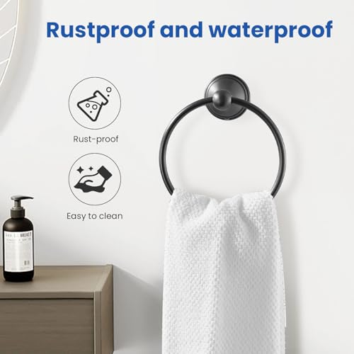 Sagetta Matte Black Towel Ring - 5.5-Inch Wall Mount Holder
