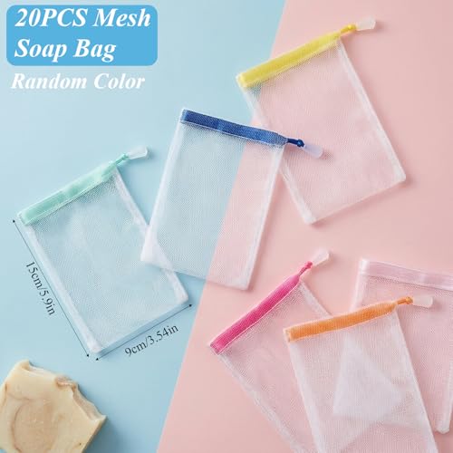 20 Pcs Mesh Soap Bags Exfoliating Soap Saver Pouch with Drawstring
