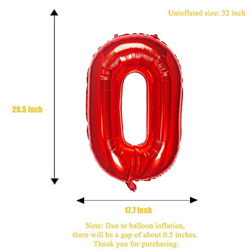 32 Inch Red Number 0 Foil Balloon for Birthday Party Decoration