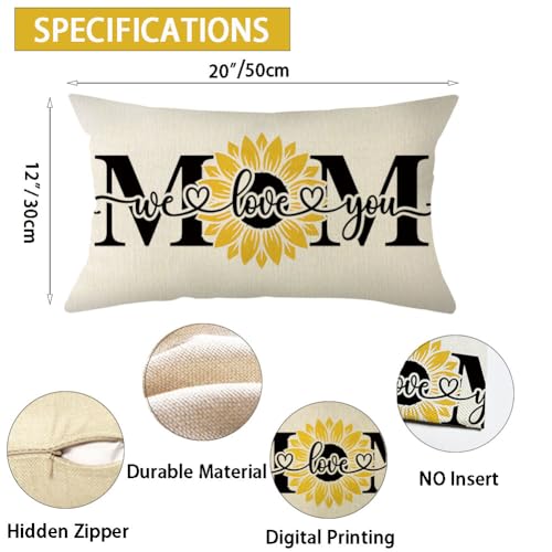 Mother's Day Sunflower Lumbar Pillow Cover 12x20 Inch Decorative Cushion