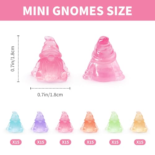 90 Mini Glow in the Dark Gnome Figurines - 6 Colors for Fairy Gardens