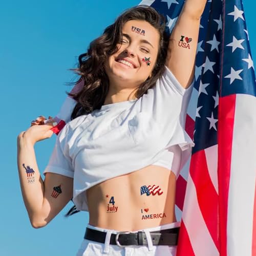 American Flag Temporary Tattoos - 10 Sheets Independence Day Party Favors