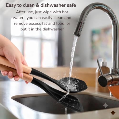 LorisArm Large Nonstick Silicone Spoonula with Wooden Handle - 11.2"
