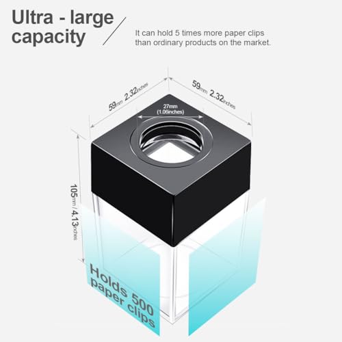 Extra Large Magnetic Paper Clip Dispenser - 500 Capacity, Black