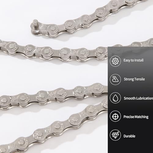 6/7/8 Speed Bike Chain,Suitable for Road Bicycles,Mountain Bike Accessories,Full Silver Plating,116 Links,Compatible with Shimano/SRAM Mountain, Road Bike