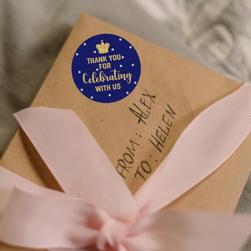 Royal Blue Little Prince Thank You Stickers - 50 Pack 2" Round