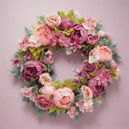 Artificial Peony Flower Wreath - Spring Peony Decoration for Front Door, Weddings, Parties - Style A