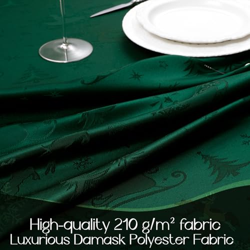 Romanstile Christmas Jacquard Rectangular Tablecloth 60 x 144 Inches - Green Xmas Deer & Tree