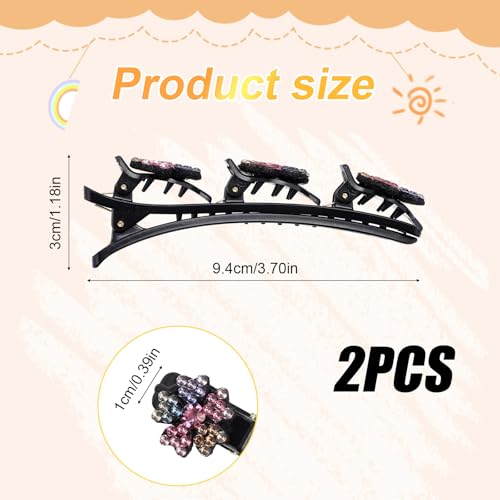 BOXOB Crystal Stone Braided Hair Clips - 2Pcs Shiny Rhinestone Barrettes