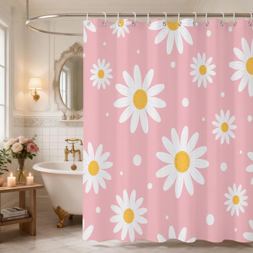 KLYOHAUS Daisy Shower Curtain 72x72 Inches - Waterproof Floral Decor