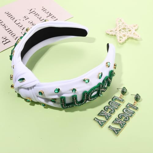 St. Patrick's Day Rhinestone Shamrock Knotted Headband for Women