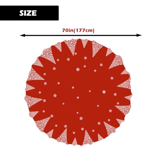 Christmas Tablecloth 70 Inch Round Red Snowflakes Tree Theme Spillproof Washable Fabric Xmas Decor - Variation Xmas Tc 08 / 70"