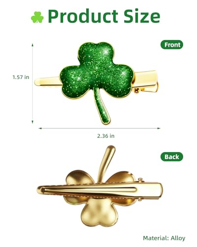 Glitter Shamrock Green Hair Clips - 4 PCS St. Patrick's Day Hairpins