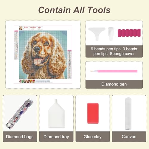 Anuver 5D Dog Diamond Painting Kit - 12x12 Inch Full Drill Art