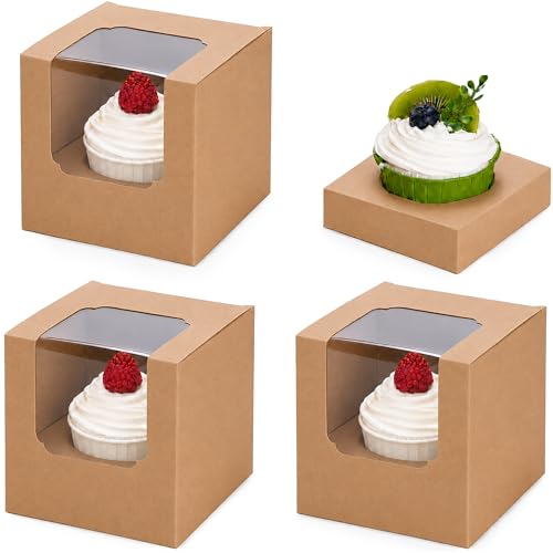 NPLUX Brown 25 Pack Pre-Assembled Cupcake Boxes with Inserts for Baking & Gifts