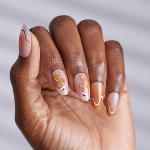 KISS Press On Nails Medium Oval Holly Nights Brown Holiday Kit