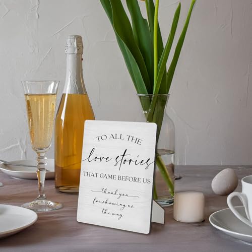 Wooden Wedding Love Stories Sign - 5x7 Inch Table Decoration