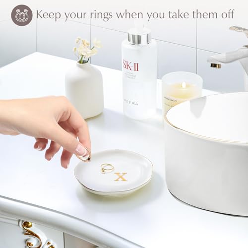 Personalized Ceramic Ring Dish with Letter X - Elegant Jewelry Tray