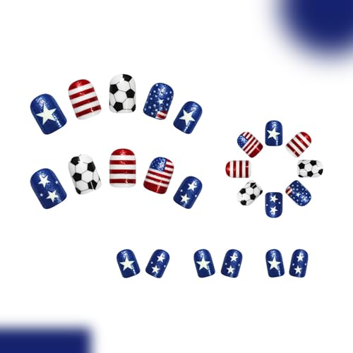 LYLYNB Patriotic American Flag Press on Nails Red White Blue Fake Nails