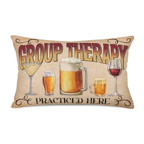 Fukeen Cotton Linen Throw Pillow Cover - Beer Therapy 12x20