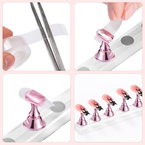 Magnetic Nail Art Practice Stand Holder with Double-Sided Tape Pink