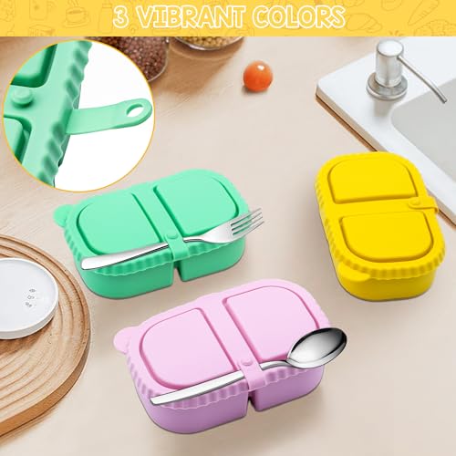 Reusable Silicone Snack Containers with Lids - 3 Pack Double Compartment