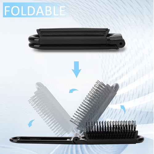 Travel Folding Hair Brush with Mirror, 2-Pack Compact Portable Comb