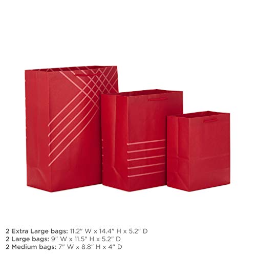 6 Red Gift Bags in Assorted Sizes - Holiday & Party Wrap Set