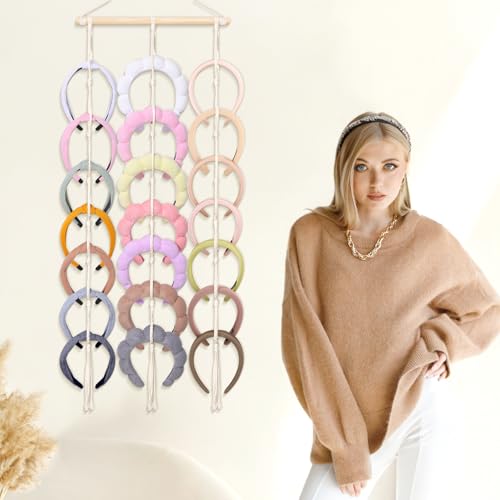 Beige Macrame Headband Holder Organizer for Girls | Hair Accessories Storage