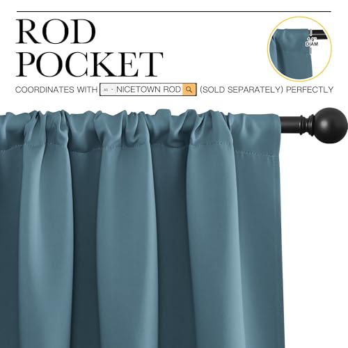 NICETOWN Blackout Curtains - 62x72 Inch Rod Pocket Drapes, Smoky Blue (2 Pack)