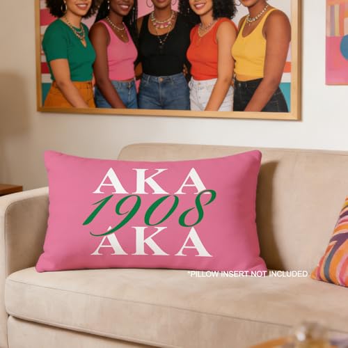 AKA 1908 Sorority Lumbar Pillow Cover, 12x20 Inch Pink & Green Decor