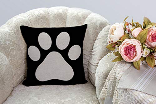 SSOIU Dog Paw Print Cushion Cover, 18" x 18" Cotton Linen Case Ssp-026
