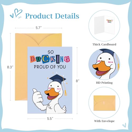 Funny Graduation Card with Duck Design - 5.5"x8" Gift