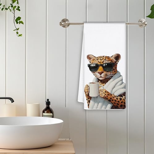 OSLYSOF Funny Leopard Hand Towel, Trendy Cheetah Glasses Print, 16x24 Inch