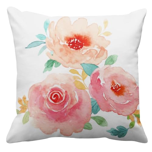 Emvency Floral Peony Velvet Throw Pillow Cover, 20x20 Inch Square Case