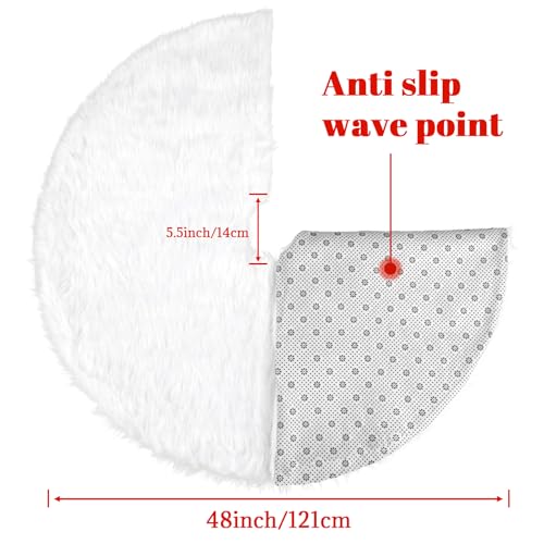 White Faux Fur Christmas Tree Skirt 48 Inch Plush Snow White Holiday Decor