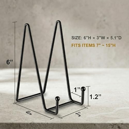 Hoewina 6 Inch Metal Plate Stands for Display - 3 Pack, Matte Black Easel