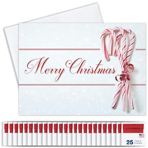 Christmas Greeting Cards Set with Red Foil Lined Envelopes - 25 Pack