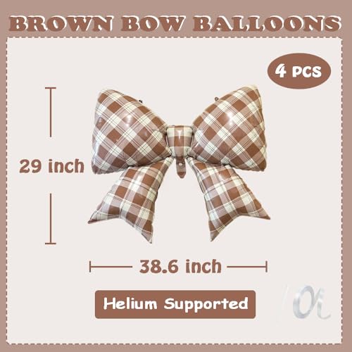 Brown Plaid Bow Foil Balloons - Rustic Party Decor for Showers & Birthdays
