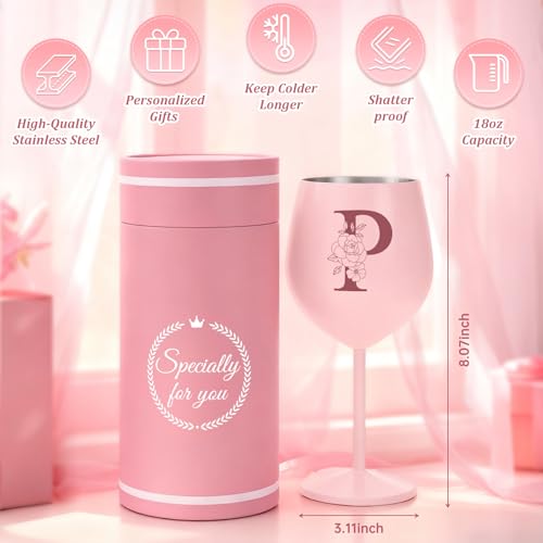 Pink Personalized Monogram Wine Glass - 19oz Stainless Steel Gift for Women