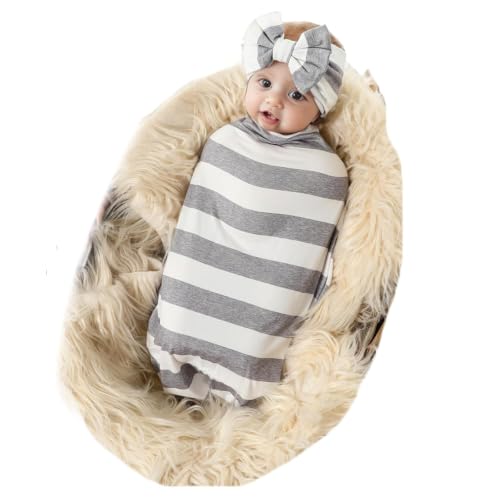Galabloomer Newborn Swaddle Blanket and Headband Set - Stretchy Stripe