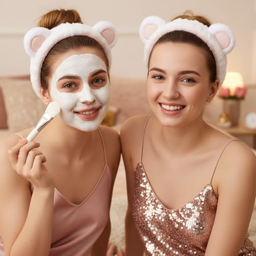 Dopenspi 3-Piece Bear Ears Spa Headband and Absorbent Wrist Towels Set