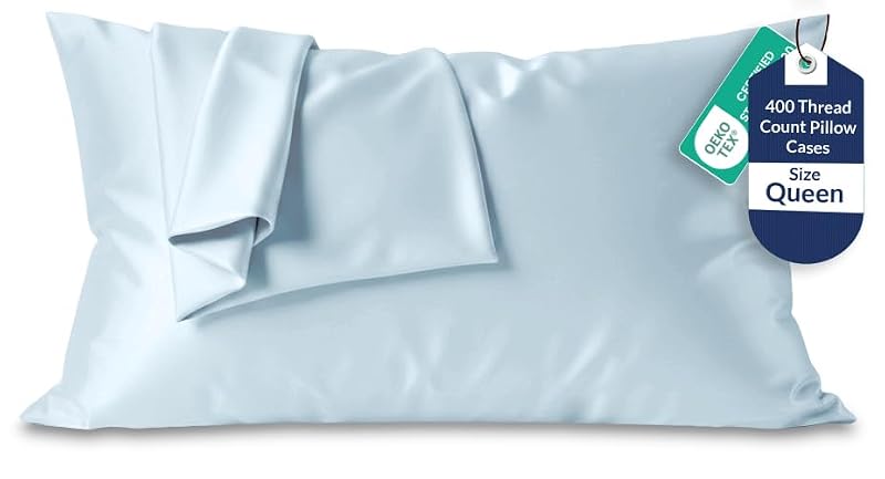 Queen Pillowcase Set - 400 Thread Count 100% Cotton, Blue