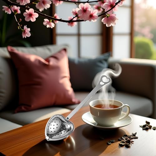 Stainless Steel Heart-Shaped Tea Strainer Spoon with Long Handle