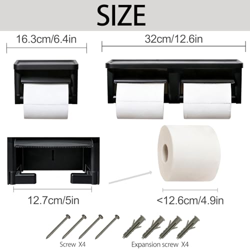 Matte Black Toilet Paper Holder with Shelf and Cutting Function