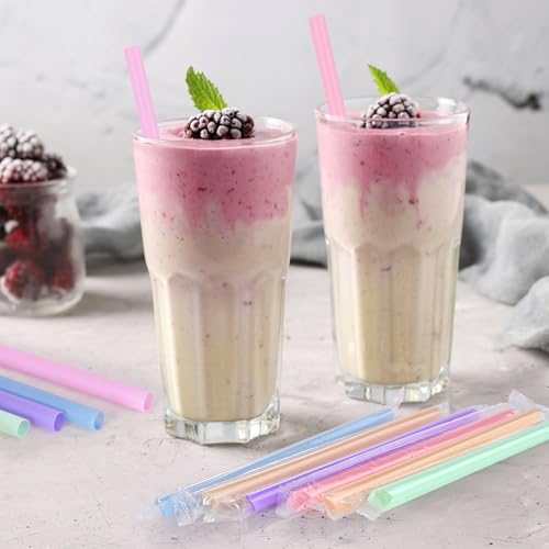 ONEYIM Individually Wrapped Pastel Jumbo Boba Straws - 9.45" Smoothie Straws